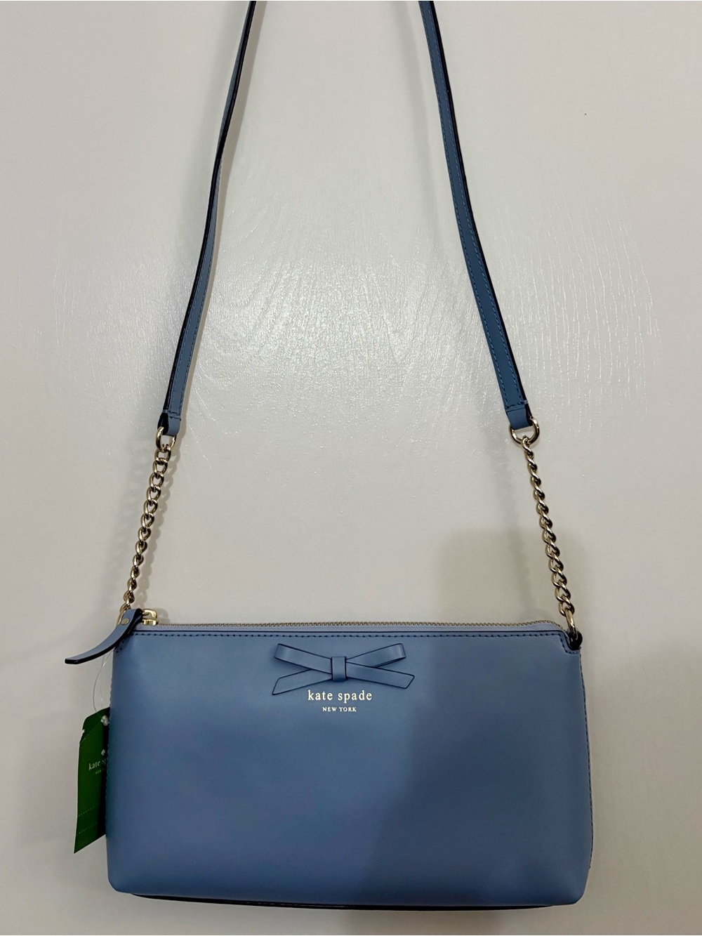 Kate Spade Sawyer Street Declan Blue Leather Bow Crossbody Bag NWT